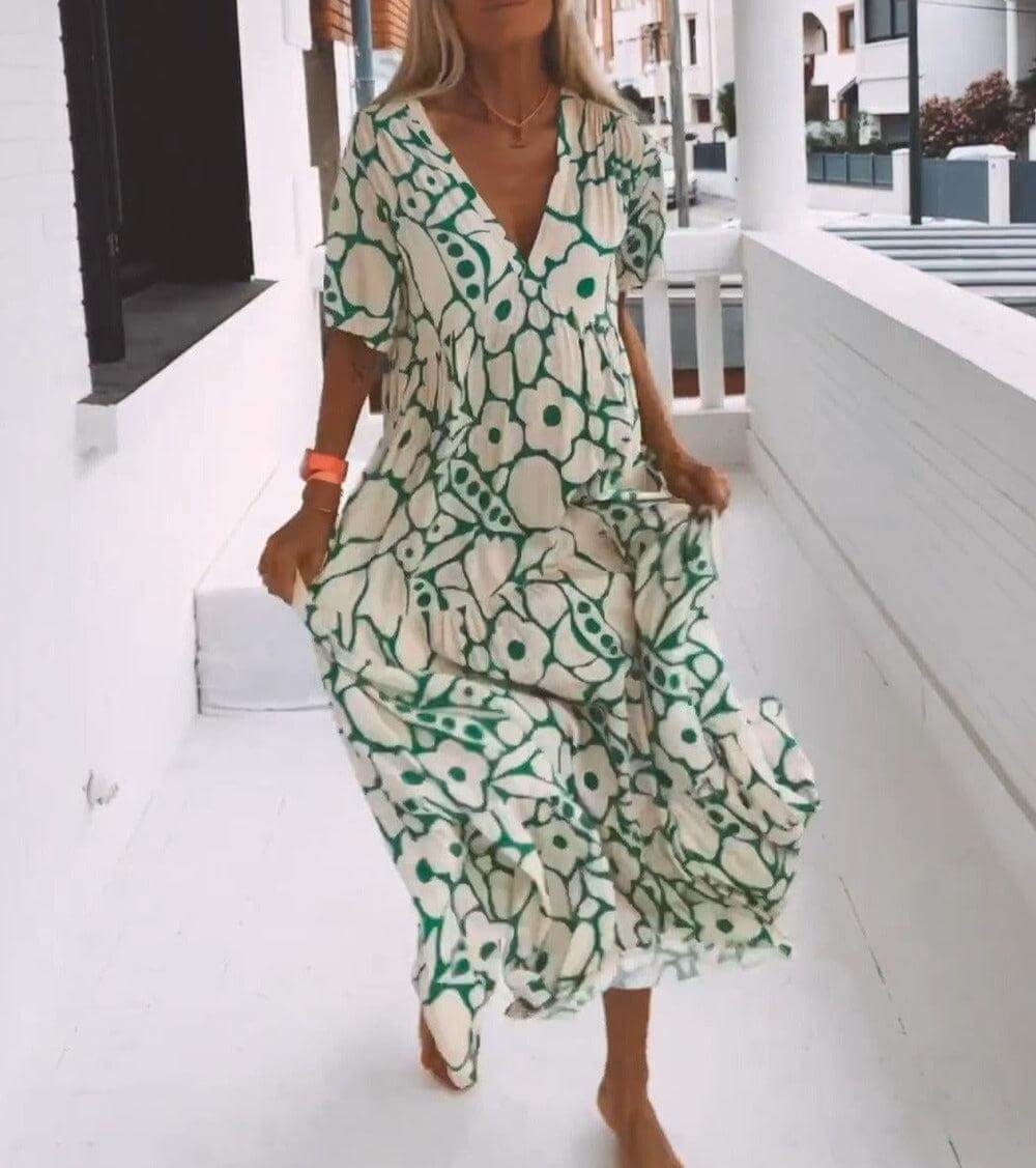 Green Short Sleeve Print Maxi Dress | SedonaVista