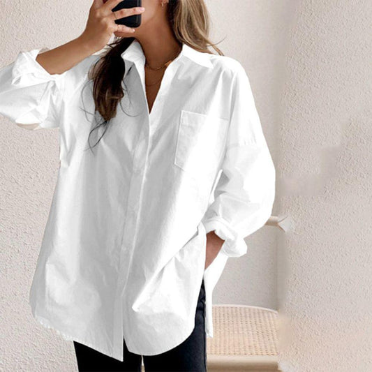 White Plain Collared Long Sleeve Shirt | SedonaVista