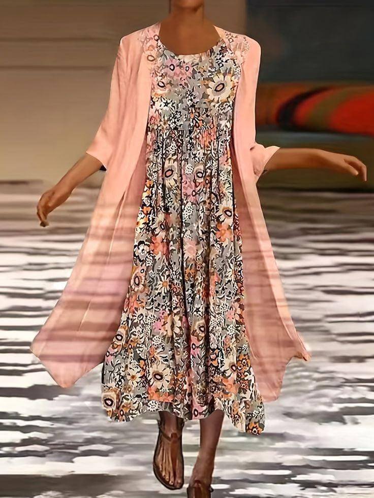 Pink Midi Dress With Outerwear | SedonaVista