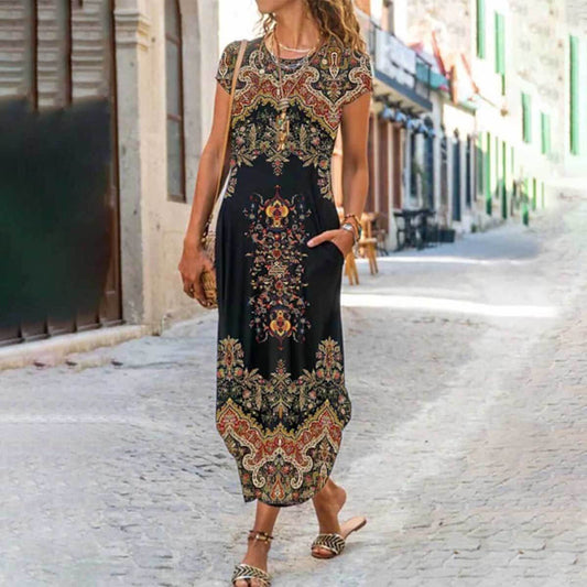Trendy Side Pocket Short Sleeve Midi Dress | SedonaVista
