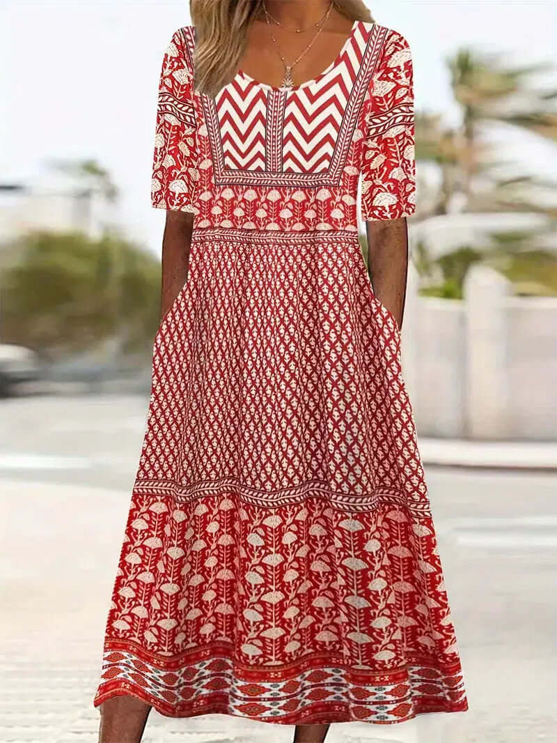 Showy Red Short Sleeve Midi Dress | SedonaVista
