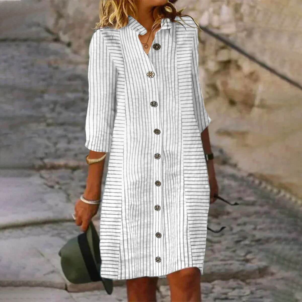 Casual White Striped Mini Dress | SedonaVista
