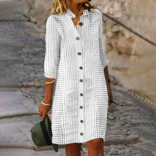 Casual White Striped Mini Dress | SedonaVista