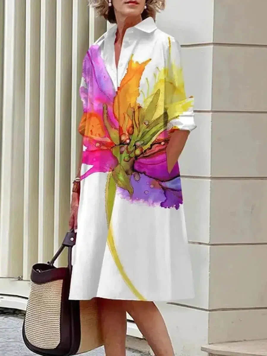 Romantic Print Collared Midi Dress | SedonaVista
