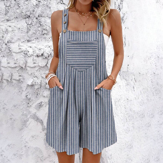 Blue Striped Print Strap Sleeveless Jumpsuit | SedonaVista